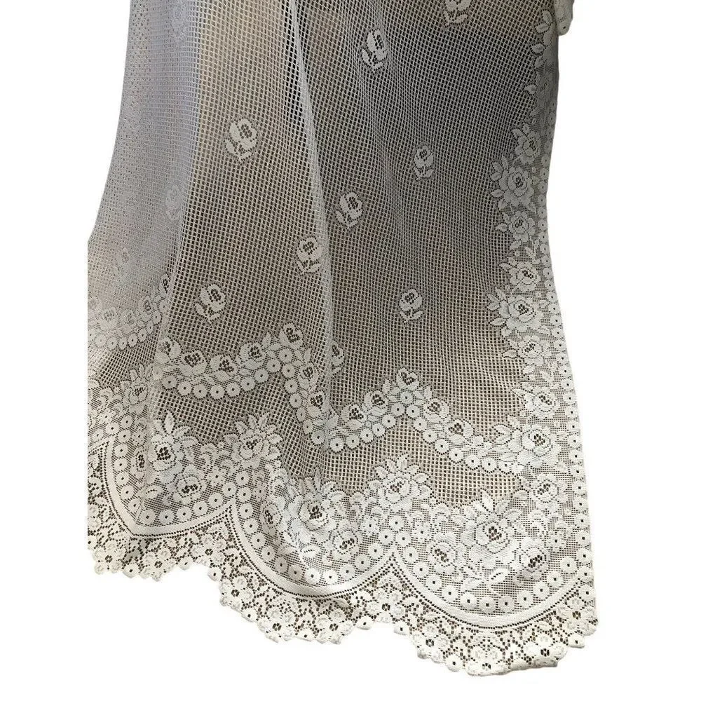 Vintage Lace Window Curtain Panel White Floral Cottage